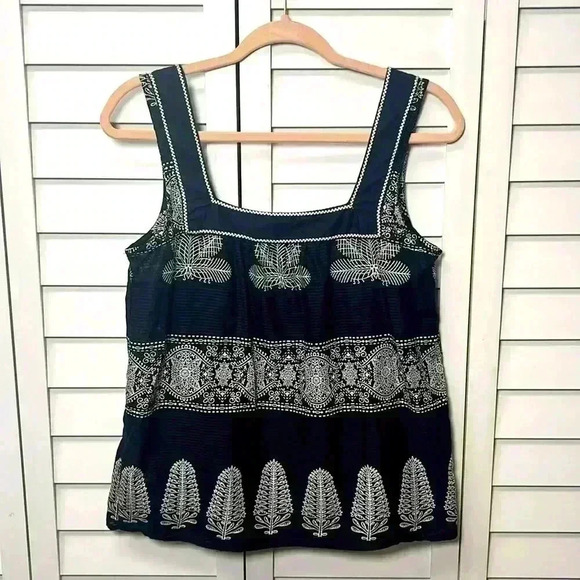 Lucky Brand Square Neck Boho Tank Top Size Small Black & White - Picture 8 of 11